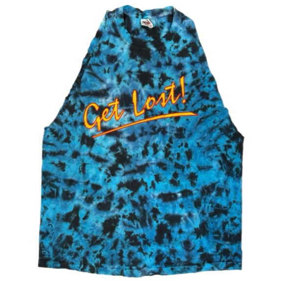 Men’s Blue/Black Tie-Dye Graphic Tee Cut-Off - Picture 1 of 9